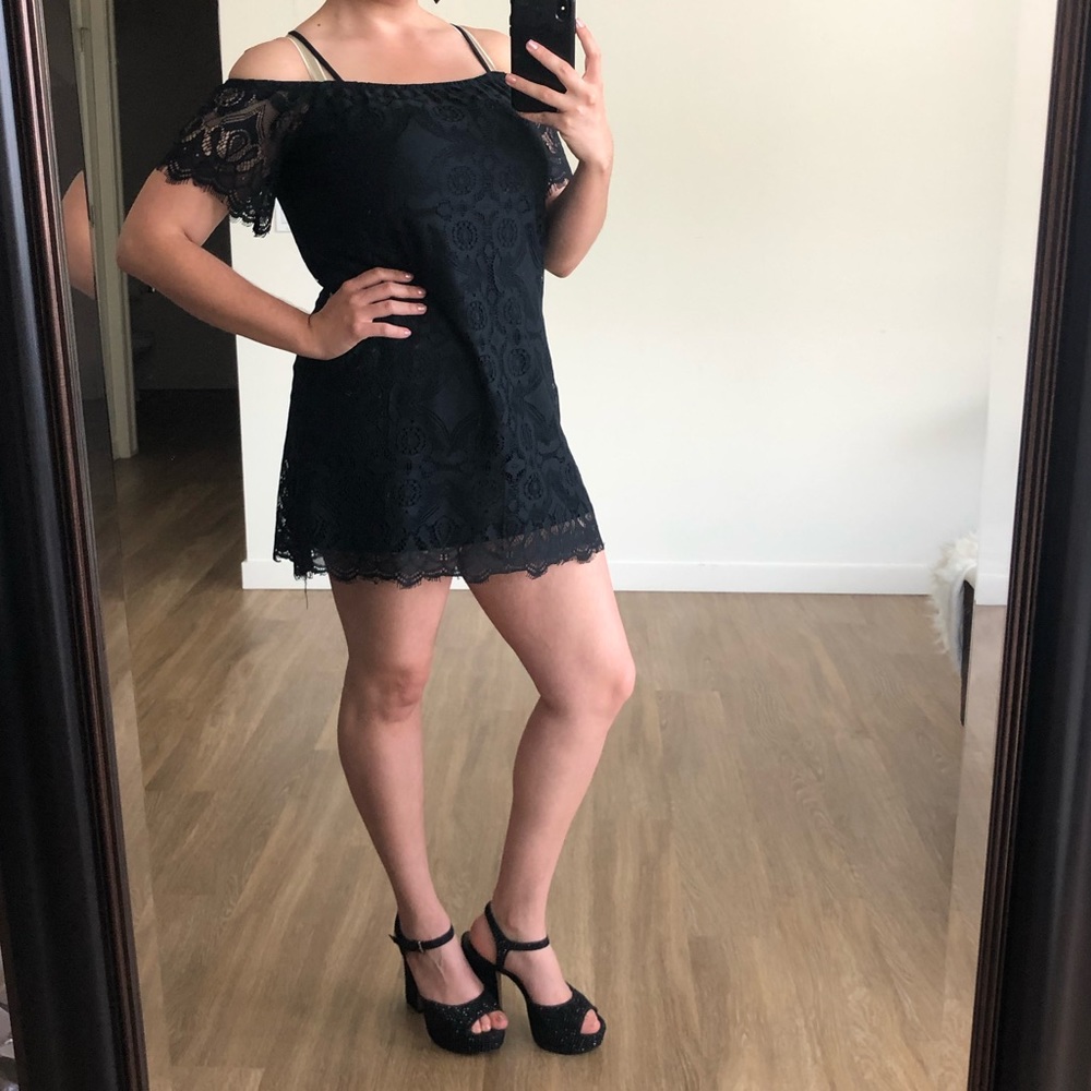 No Comment Black lace off shoulder dress M